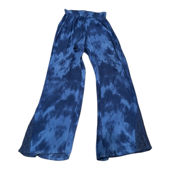 Y2K Mudd Acid Wash Flowy Wide Leg Pants – Lace Hem & Drawstring Waist size M - Picture 1 of 5